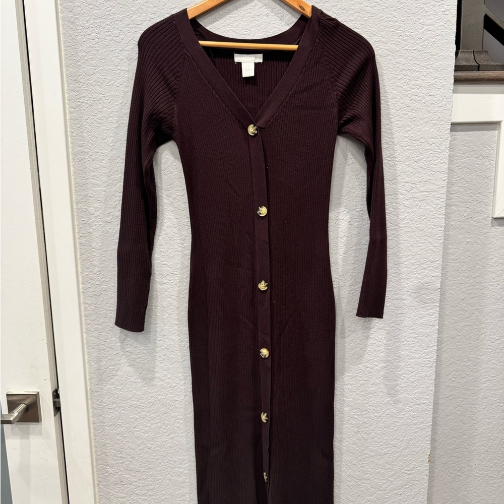 H&M Black Long Sleeve V-Neck Bodycon Dress